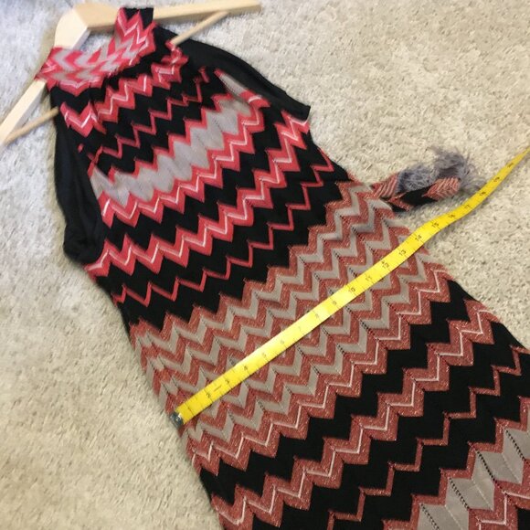 Hale Bob Zigzag Halter Neck Tassel Tie Up Pleated Flapper Dress - Picture 14 of 16